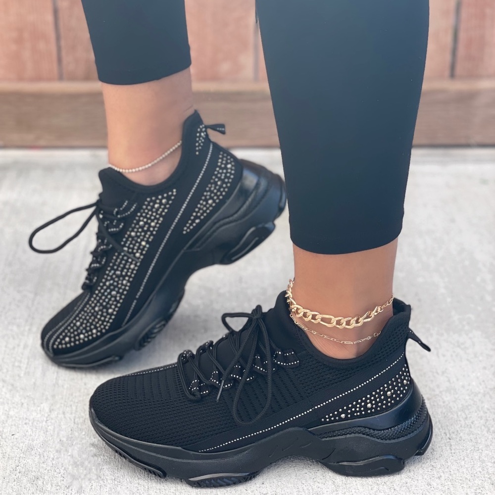 Black Glitzy Rhinestone Embellished FlyKnit